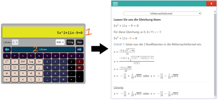 Anleitung zur Verwendung des Mitternachtsformelrechners