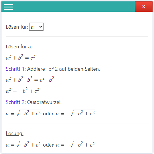 Satz des Pythagoras umstellen